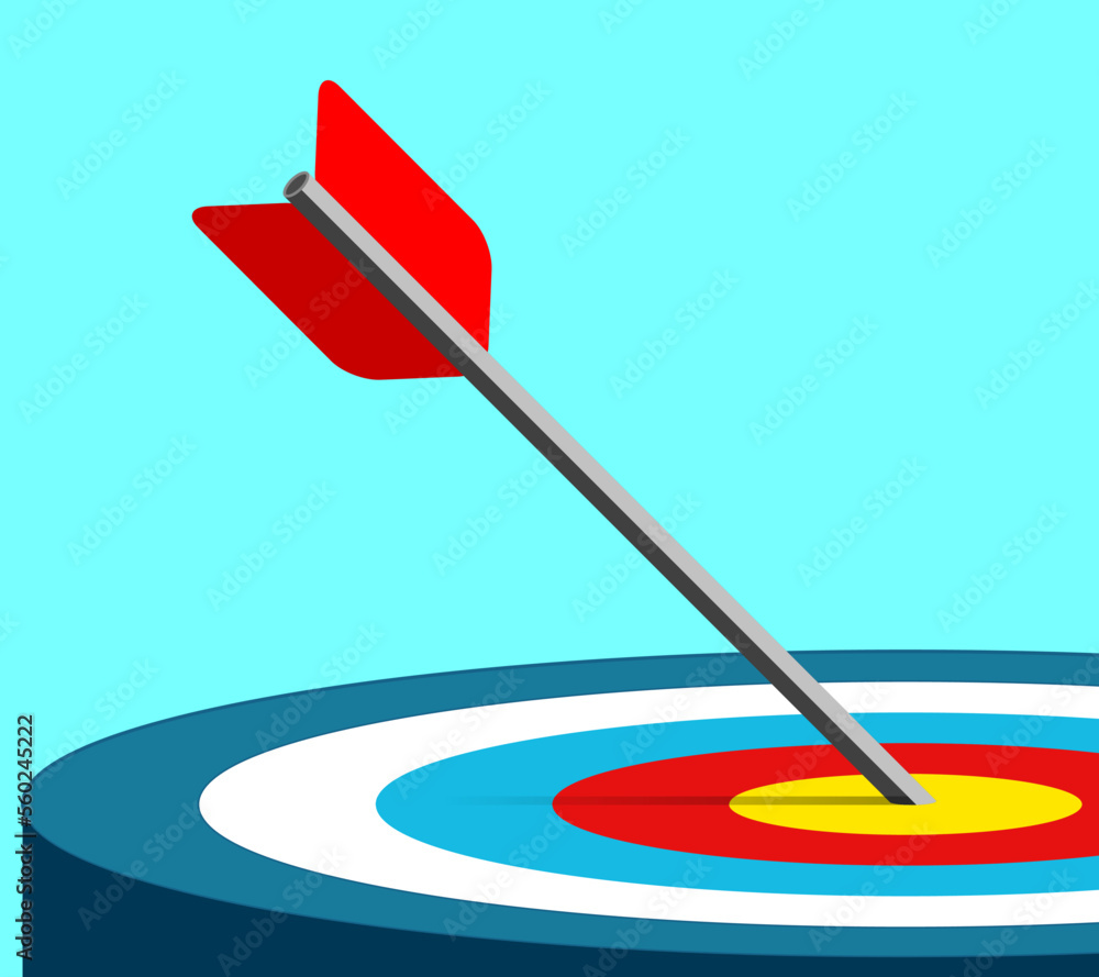Poster target icon in flat style on color background. bullseye business concept. arrow in the center aim, f