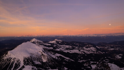 sunrise in the snow dolomites