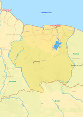 Suriname map with cities streets rivers lakes