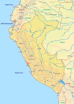 Peru map with cities streets rivers lakes