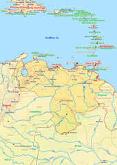 Venezuela map with cities streets rivers lakes