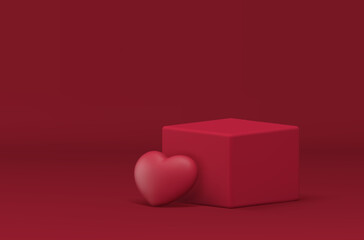 Red romantic 3d podium cube heart balloon wedding Valentine's Day festive celebration vector