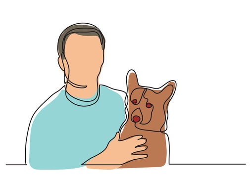 continuous line drawing owner and dog isolated pet animal - PNG image with transparent background