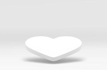 White 3d heart flying podium romantic event celebration stage showcase realistic vector