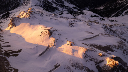 sunrise in the snow dolomites
