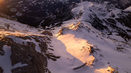 sunrise in the snow dolomites