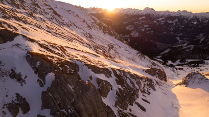 sunrise in the snow dolomites