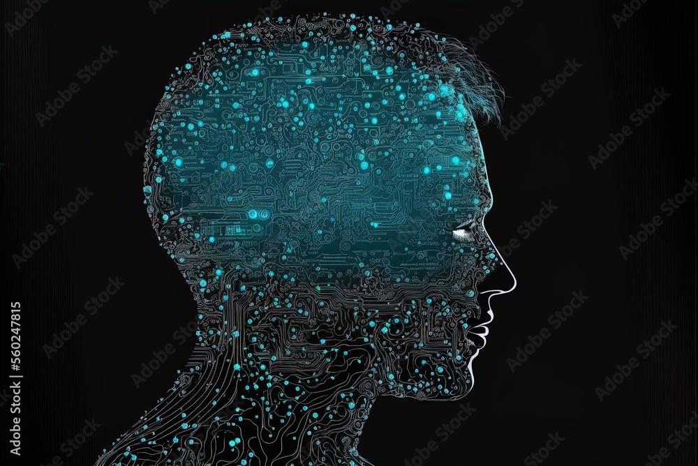 Poster design ai brain cyber cloud huge data engineer idea ai silhouette. generative ai