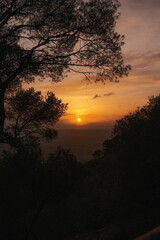 Sunset from Puig de Sant Salvador in Mallorca, Balearic Island in the Mediterranean Sea, late summer 2022