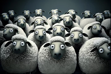 Fotobehang Herd of staring sheep. Generative AI © Sunshower Shots
