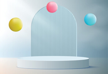 Colorful 3d geometric scene background with podium, product presentation mock up