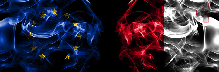 Flags of EU, European Union vs Malta, Maltese