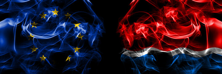 Flags of EU, European Union vs Russia, Amur Oblast