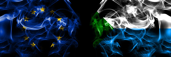 Flags of EU, European Union vs Russia, Russian, Khabarovsk Krai