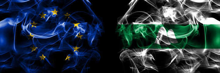 Flags of EU, European Union vs Russia, Russian, Kurgan Oblast