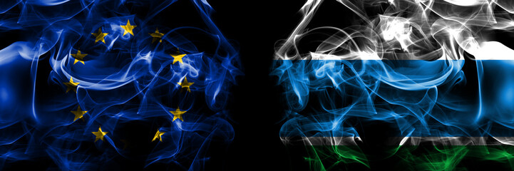 Flags of EU, European Union vs Russia, Russian, Sverdlovsk Oblast