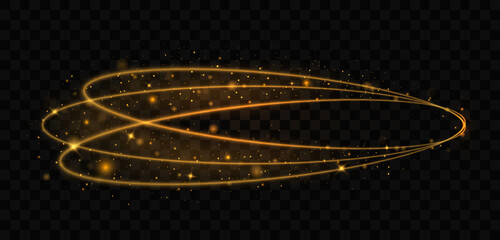 Glittering bright trail on transparent background. Confetti glittering wave. Christmas light effect. 