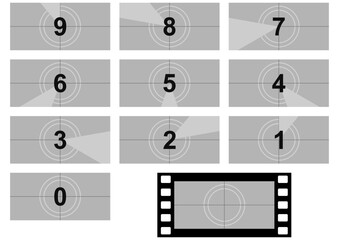 Editable film countdown. Editable Movie countdown.  Numbers. 16:9 format.