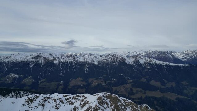 Horizontal overview of the &Ouml;tztal Alps taken from Mount Luco in Trentino Alto Adige. With snow, nature, clear skies and sun, December is the perfect time for any excursion.