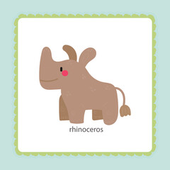 baby card with rhino flat vector illustration