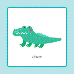 card with alligator flat vector illustration