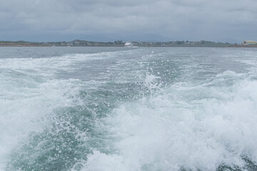 Fototapeta premium sea whirpool waves leftafter fast goig ship .