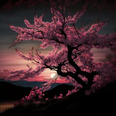 cherry tree sunset spring dark time night fruit