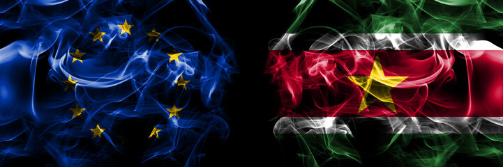Flags of EU, European Union vs Suriname, Surinamese
