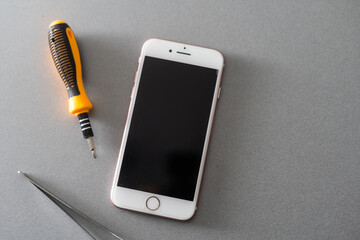 Technician or engineer preparing to repair and replace new screen broken and cracked screen...