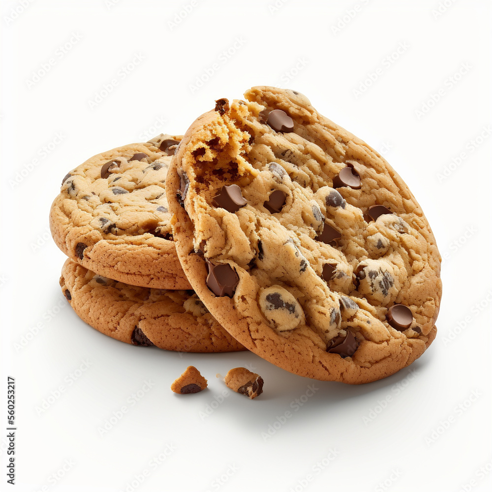 Wall mural delicious chocolate chip cookies on a flat background