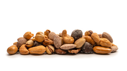 A group of almonds, pistachios, walnuts, macadamia, cashews.