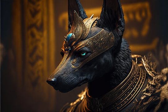 Anubis Is An Ancient Egyptian God, The Deity Of The Underworld. Lords Of The Dead, Sacred Animal Black Jackal. AI