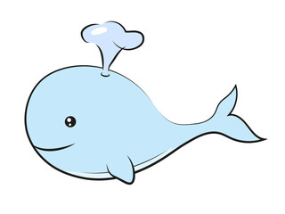 Wieloryb tryskający wodą ilustracja - obrazy, fototapety, plakaty