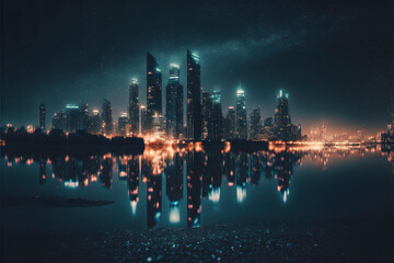 Fototapeta na wymiar City Lights: A Sparkling Skyline at Night, Generative AI