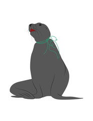 Seal suffering of being stuck in plastic rope tighten around his neck. Reusable and recyclable packaging necessity awareness