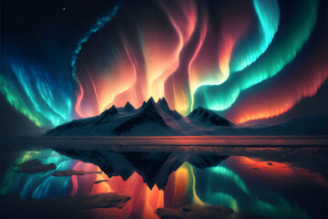 Nature's Art Show: The Northern Lights displaying colors and patterns in the Sky, Generative AI
