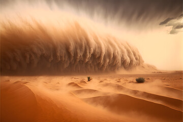 A Rare Sight: A Swirling Dust Storm in the Desert, Generative AI