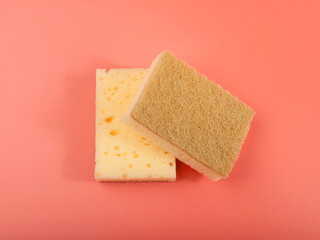 Natural Sponge on Pink, Eco Brown Sponges, Eco Friendly Hygiene Accessory, Scotch Brite Dishwasher
