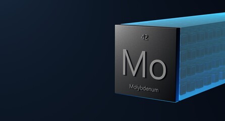 Molybdenum element periodic table, metal mining 3d illustration	
