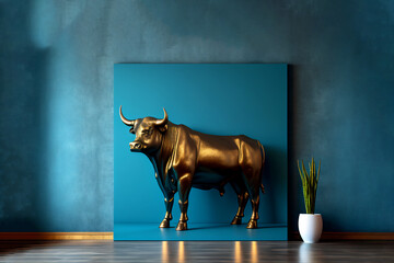 Bronze Bull of Wall Street in a room