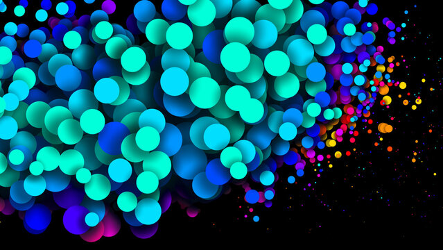 Abstract simple background with beautiful multi-colored circles or balls in flat style like paint bubbles in water. 3d render of particles, colored paper applique. Creative design background 24