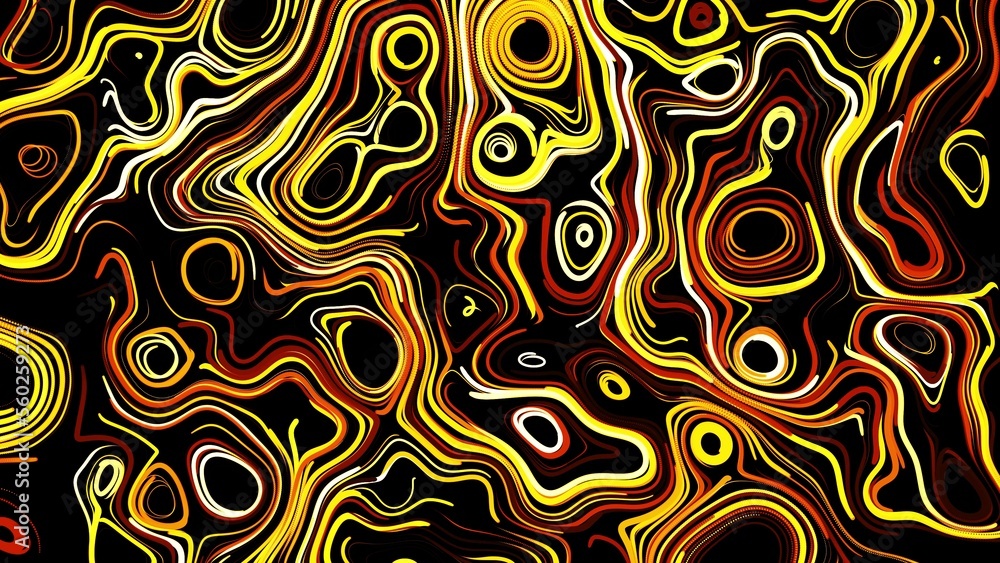 Poster abstract creative bg with curled lines like yellow trails on surface. lines form swirling pattern li