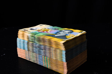 Obraz premium Stack of LEI Romanian money. RON Leu Money European Currency