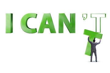 Determination concept with businessman and letters