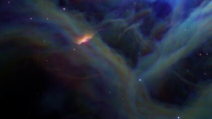 Infinite space background with nebula galaxy with red and blue glowing clouds and stars. Abstract cosmos background. 