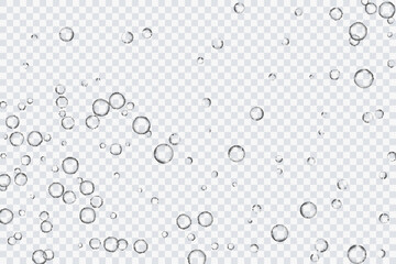 Air bubbles, oxygen, champagne crystal clear, isolated on a transparent background of modern design. Vector illustration of EPS 10.