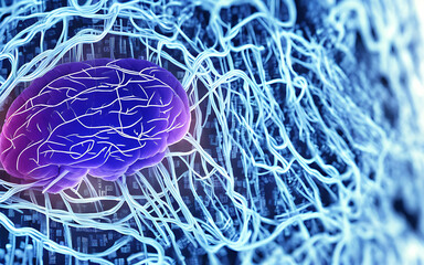 Series of Generative AI illustrations of the human brain connected to external sources