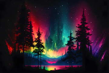 Colorful Northern Lights Painting 