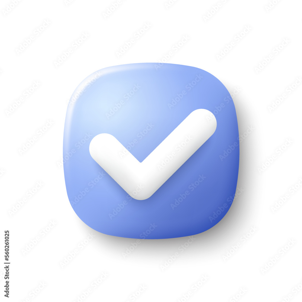 Poster 3d check mark vector icon. check list button, success tick and correct checkbox. right decision squa