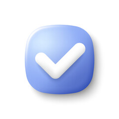 3d check mark vector icon. Check list button, success tick and correct checkbox. Right decision square button isolated on white background. Right notice 3d icon. Correct answer tag. Vector
